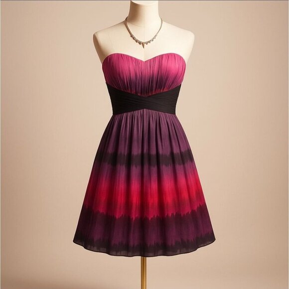 Bebe Silk Strapless Ombre Dress ✦ Pink Black Gradient Bubble Hem ✦ Sweetheart S - Picture 15 of 16